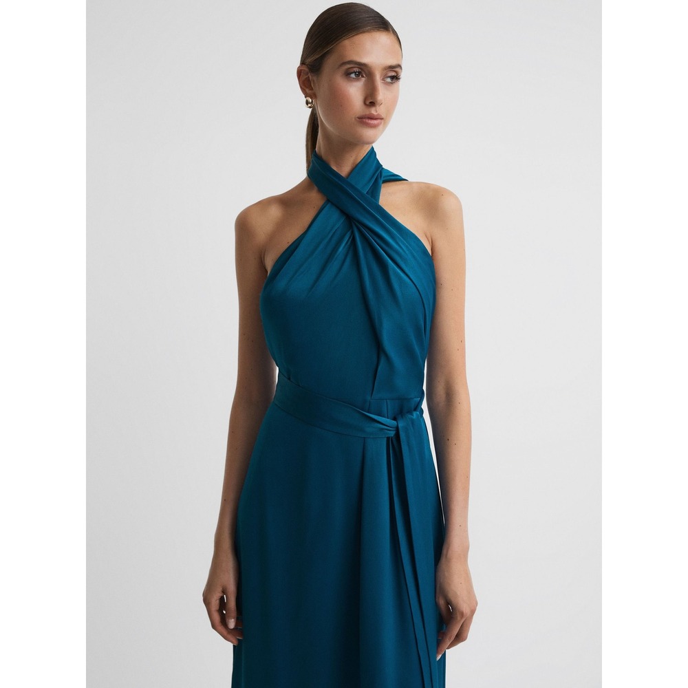 NWT Reiss Vida Satin Halter Neck Dress in Teal / Sizes 4 & 8/ In stores for $475 - Picture 3 of 6